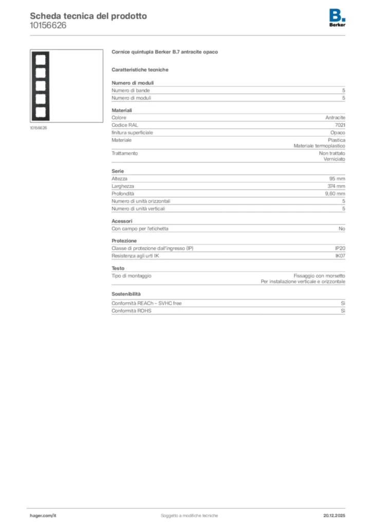 Immagine Berker Scheda tecnica del prodotto 10156626 | Hager Italia