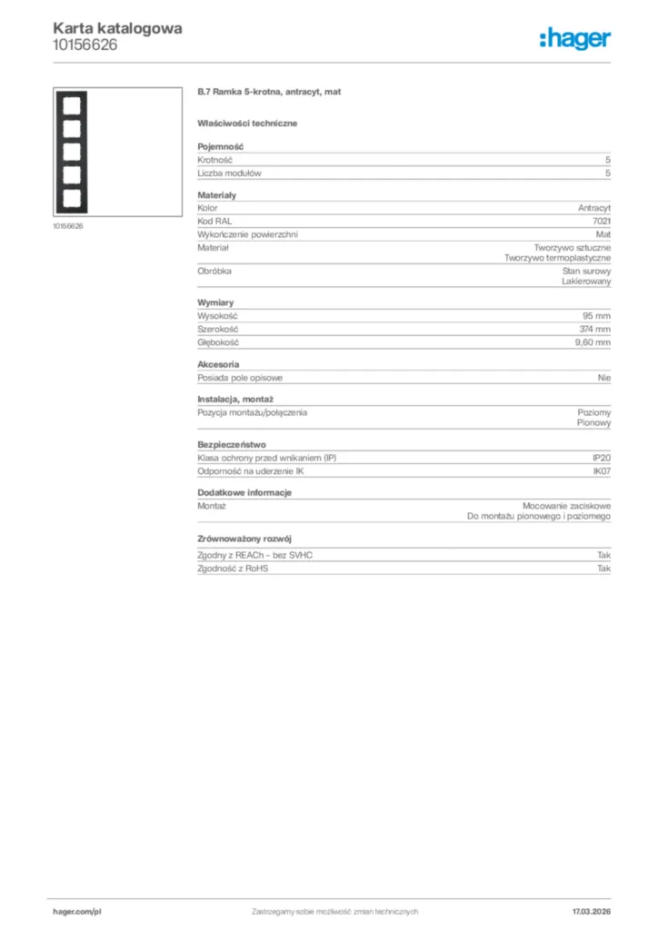 Zdjęcie Hager Karta katalogowa 10156626 | Hager Polska