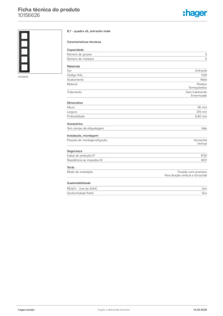Imagem Hager Ficha técnica do produto 10156626 | Hager Portugal