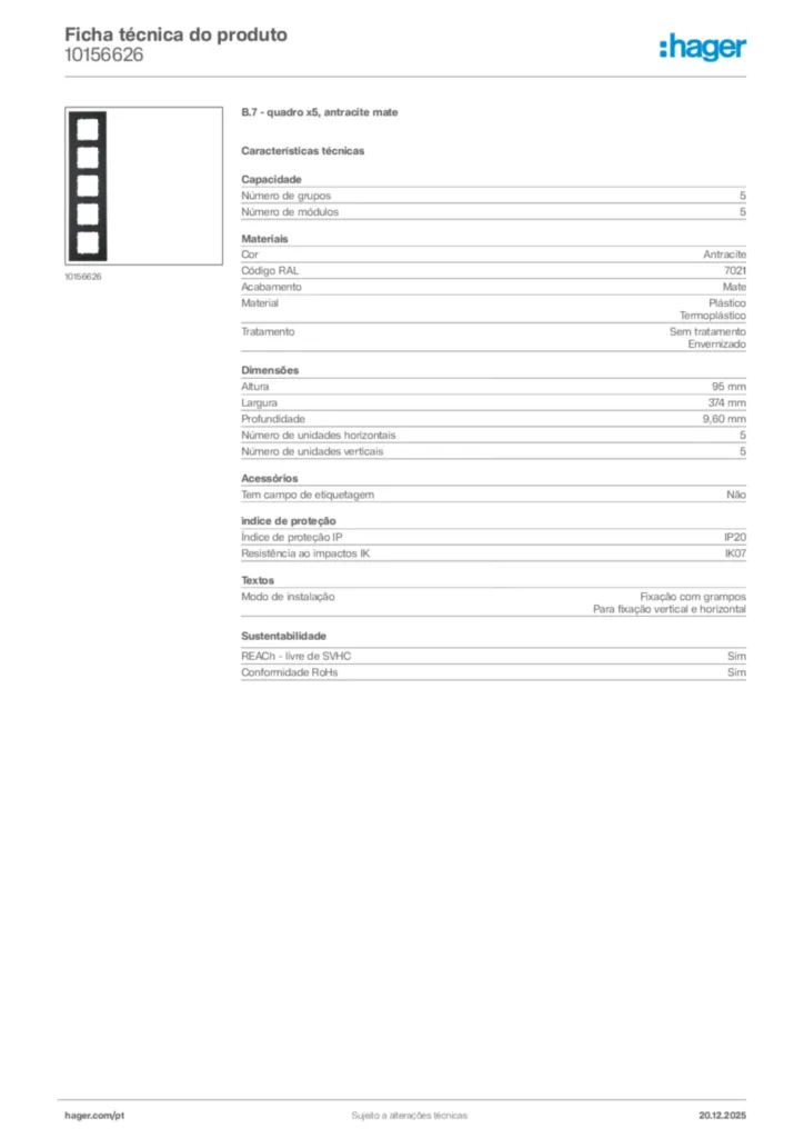 Imagem Hager Ficha técnica do produto 10156626 | Hager Portugal