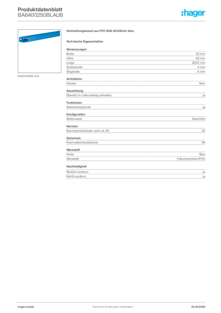 Bild Hager Produktdatenblatt BA6400250BLAUB | Hager Deutschland
