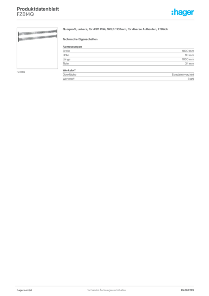 Bild Hager Produktdatenblatt FZ814Q | Hager Deutschland