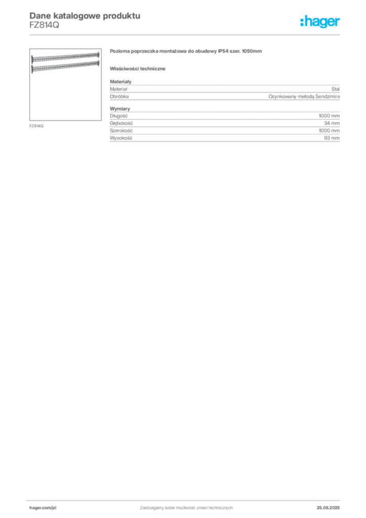Zdjęcie Hager Dane katalogowe produktu FZ814Q | Hager Polska