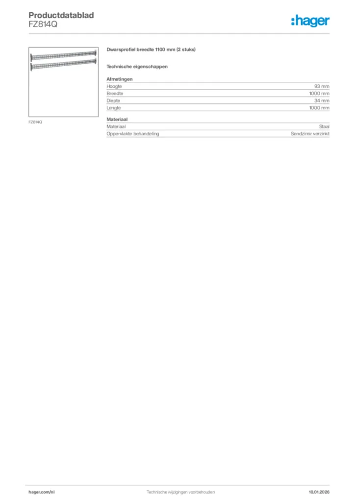 Afbeelding Hager Productdatablad FZ814Q | Hager Nederland