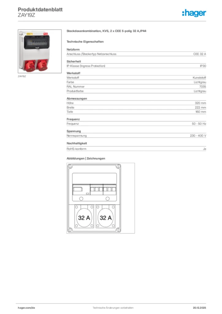 Bild Hager Produktdatenblatt ZAY19Z | Hager Deutschland