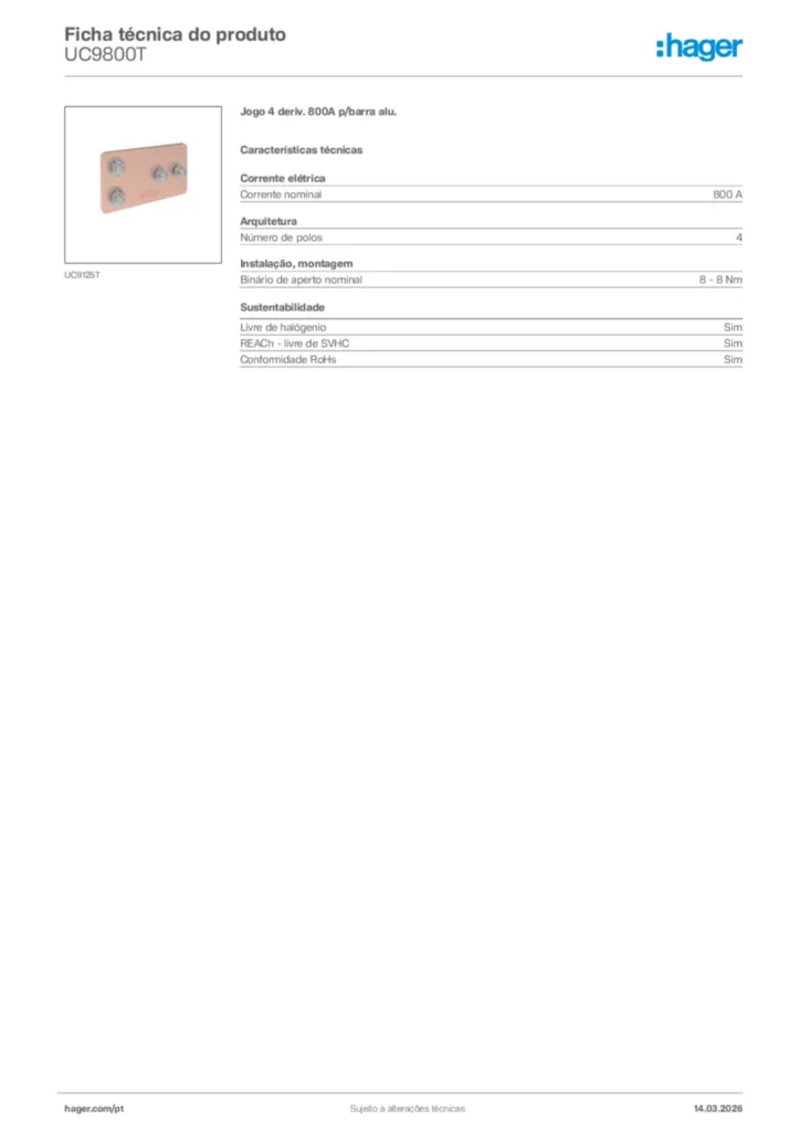 Imagem Hager Ficha técnica do produto UC9800T | Hager Portugal