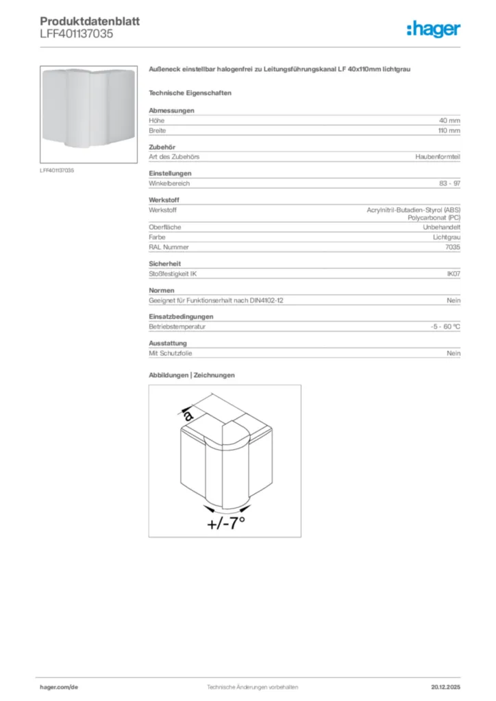 Bild Hager Produktdatenblatt LFF401137035 | Hager Deutschland