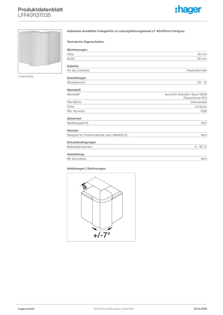 Bild Hager Produktdatenblatt LFF401137035 | Hager Deutschland