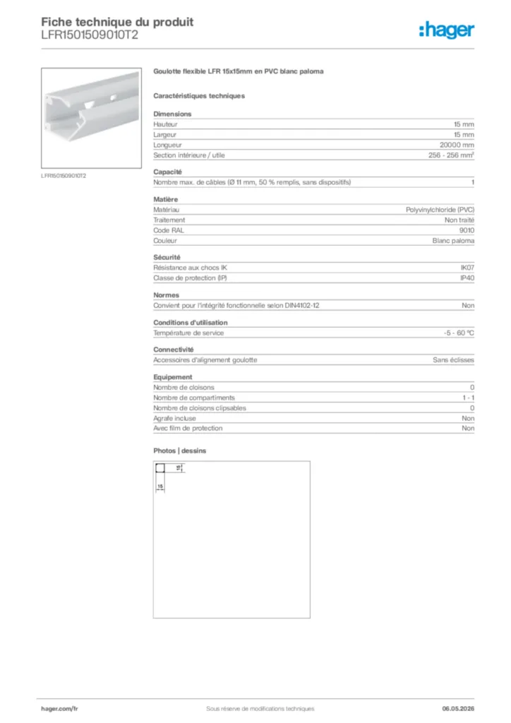 Image Hager Fiche technique du produit LFR1501509010T2 | Hager France