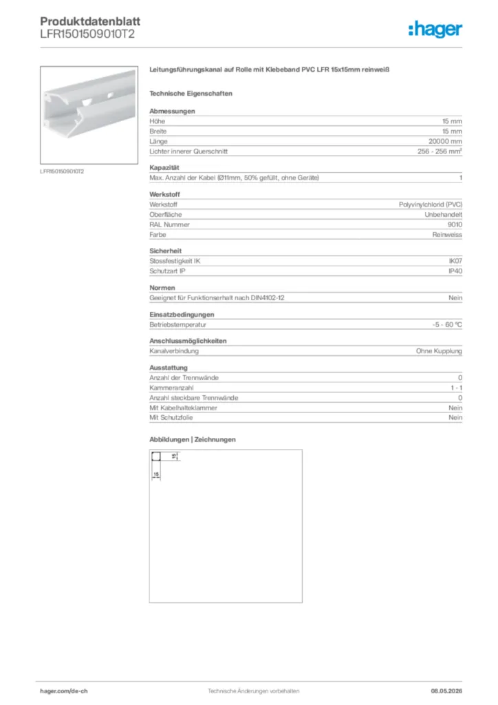 Bild Hager Produktdatenblatt LFR1501509010T2 | Hager Schweiz