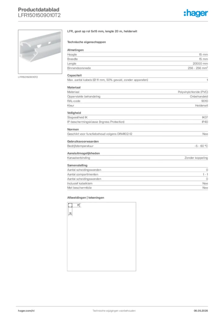 Afbeelding Hager Productdatablad LFR1501509010T2 | Hager Nederland