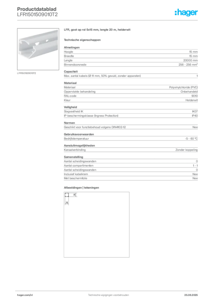 Afbeelding Hager Productdatablad LFR1501509010T2 | Hager Nederland