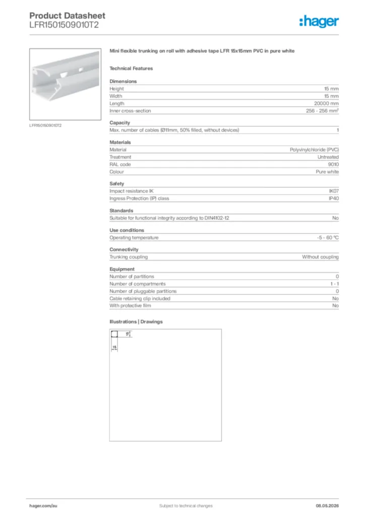 Image Hager Product data sheet LFR1501509010T2  | Hager Australia