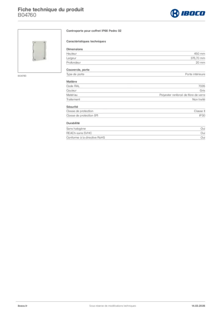 Image Iboco Fiche technique du produit B04760 | Hager France