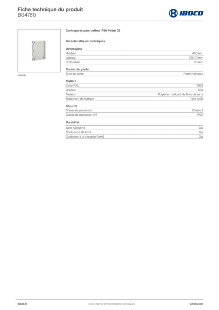 Image Iboco Fiche technique du produit B04760 | Hager France