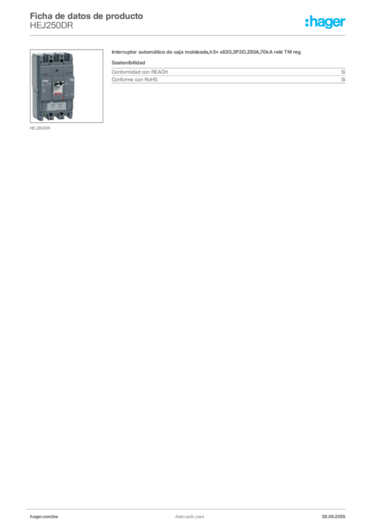 Imagen Hager Ficha de datos de producto HEJ250DR | Hager España