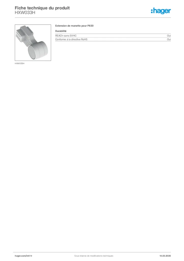 Image Hager Fiche technique du produit HXW033H | Hager Afrique
