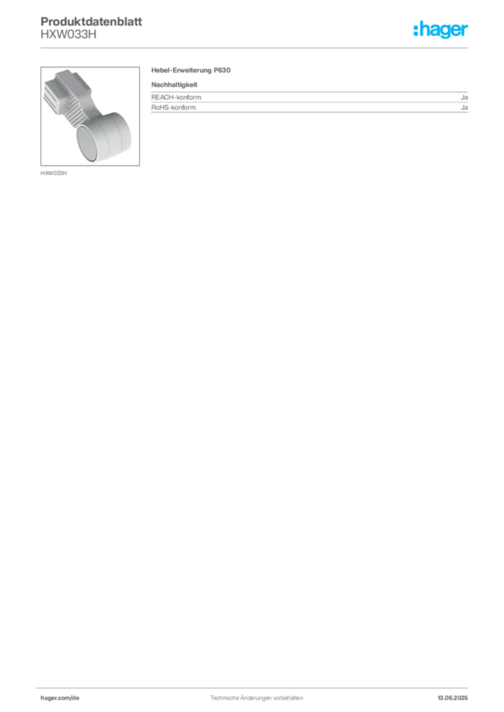 Hager Produktdatenblatt HXW033H