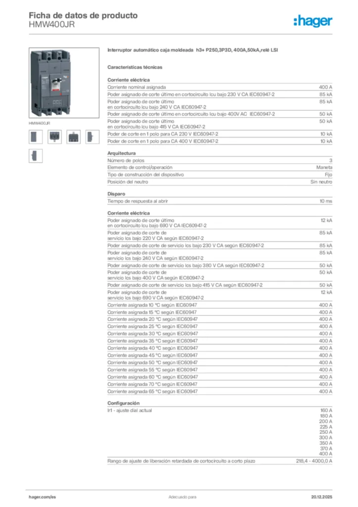 Imagen Hager Ficha de datos de producto HMW400JR | Hager España