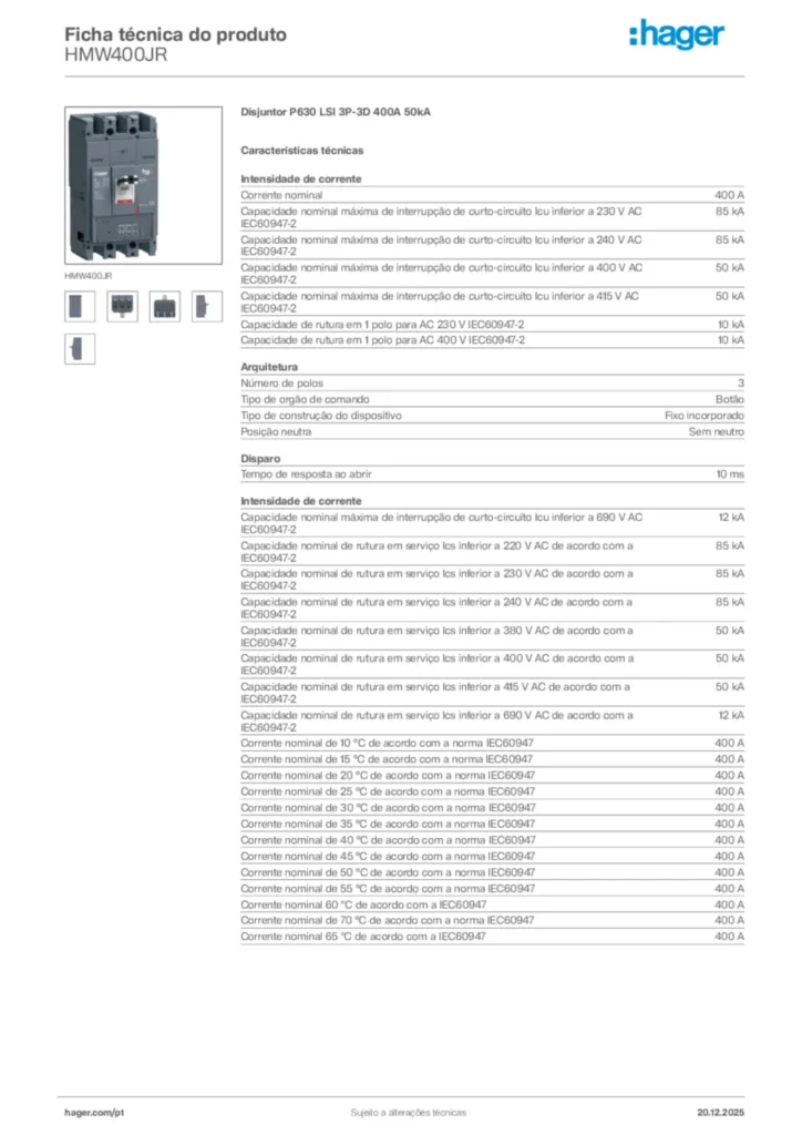 Imagem Hager Ficha técnica do produto HMW400JR | Hager Portugal