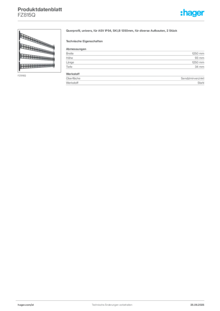 Bild Hager Produktdatenblatt FZ815Q | Hager Deutschland