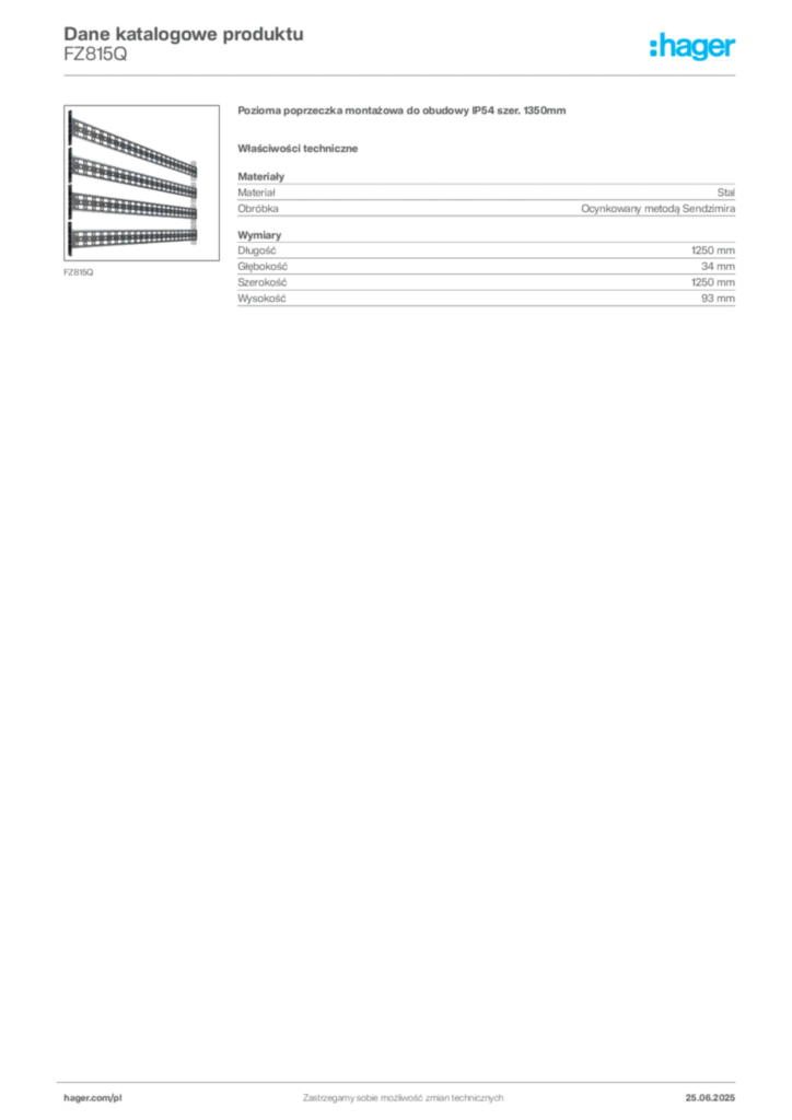 Zdjęcie Hager Dane katalogowe produktu FZ815Q | Hager Polska