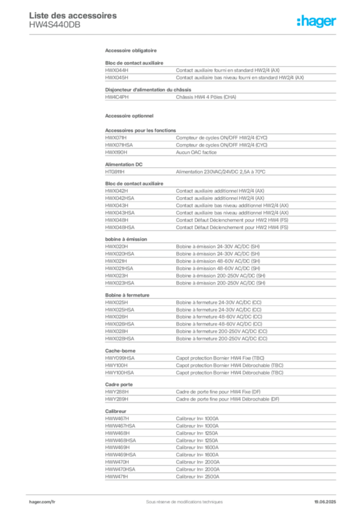 Image Hager Fiche technique du produit HW4S440DB | Hager France
