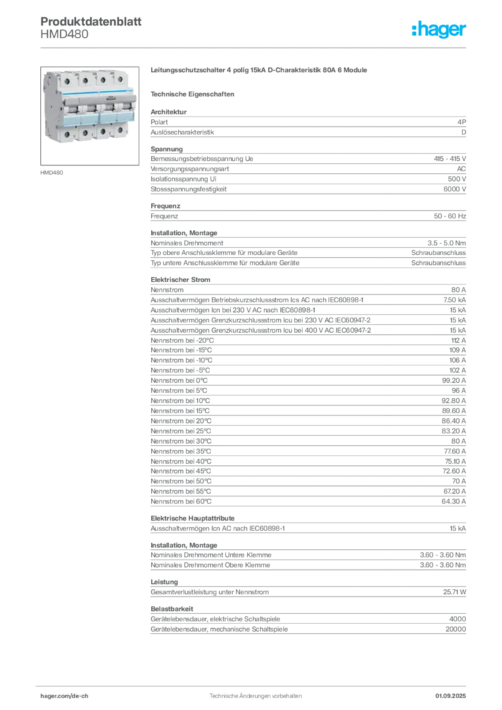 Bild Hager Produktdatenblatt HMD480 | Hager Schweiz