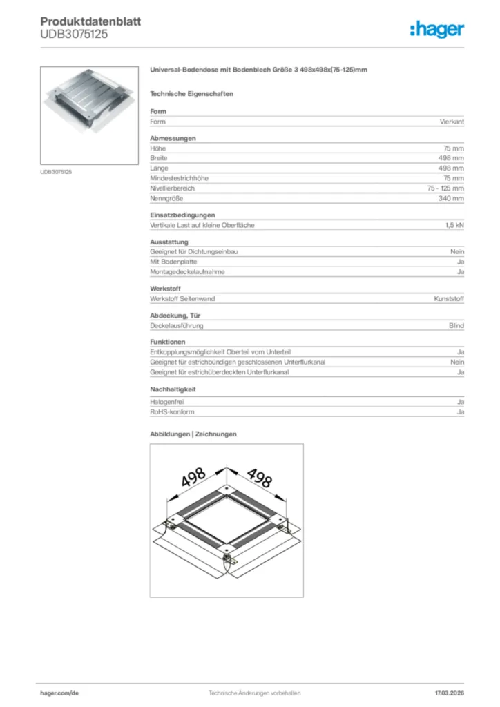 Bild Hager Produktdatenblatt UDB3075125 | Hager Deutschland