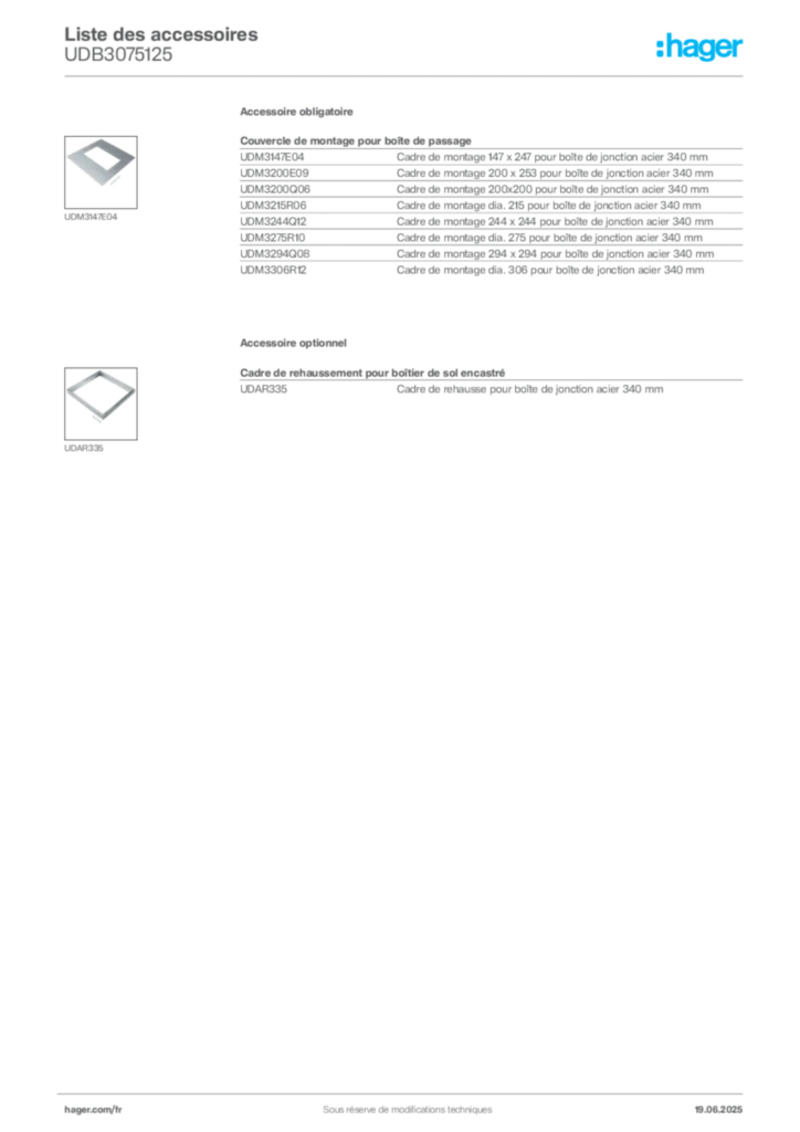 Image Hager Fiche technique du produit UDB3075125 | Hager France