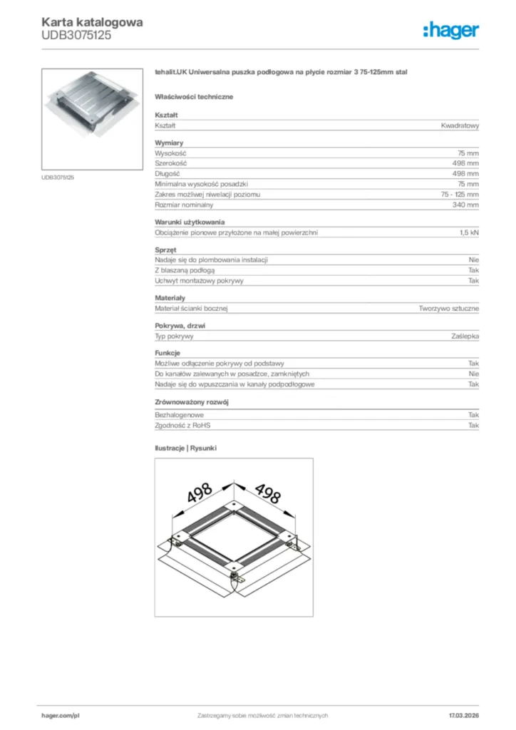 Zdjęcie Hager Karta katalogowa UDB3075125 | Hager Polska
