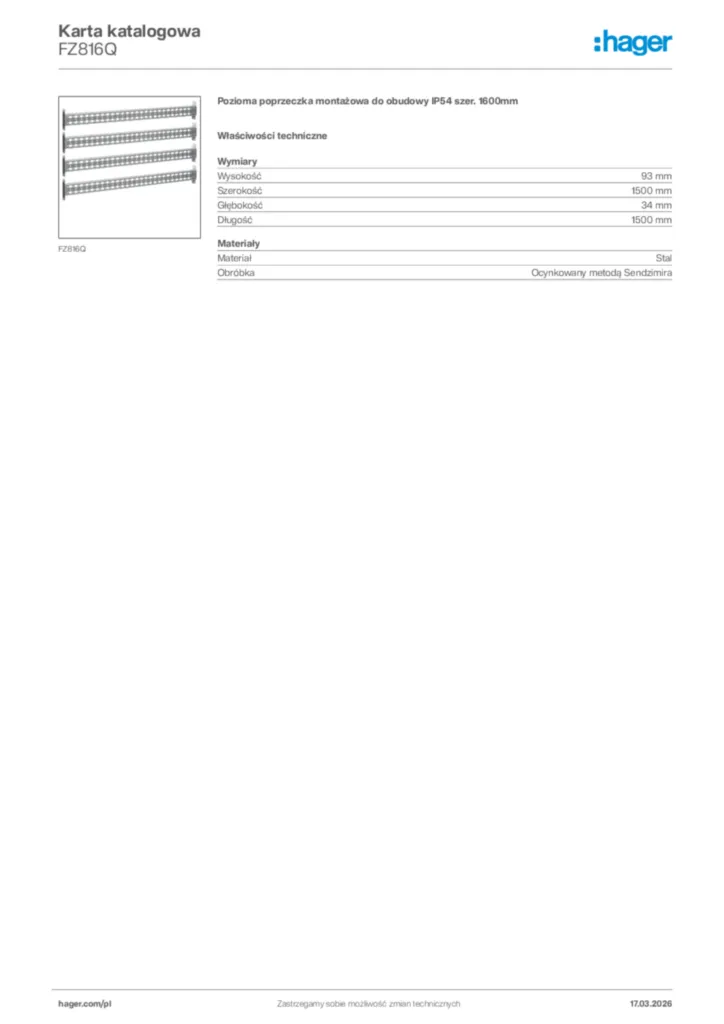 Zdjęcie Hager Karta katalogowa FZ816Q | Hager Polska