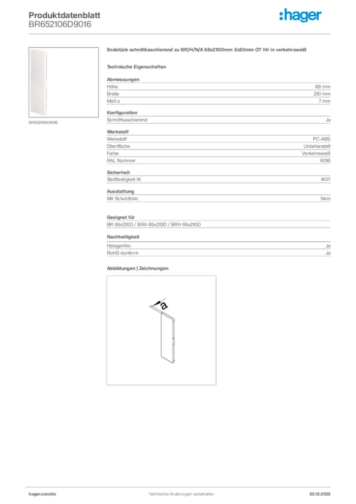 Bild Hager Produktdatenblatt BR652106D9016 | Hager Deutschland