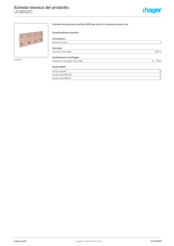 Immagine Hager Scheda tecnica del prodotto UC9800C | Hager Italia