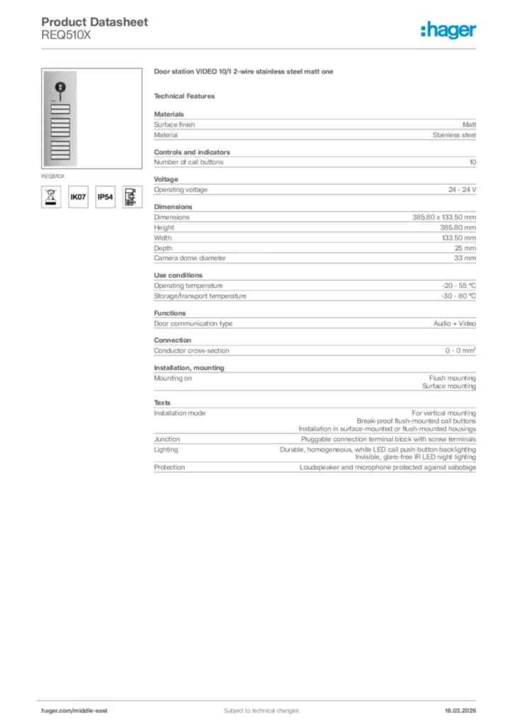 Image Hager Product data sheet REQ510X  | Hager