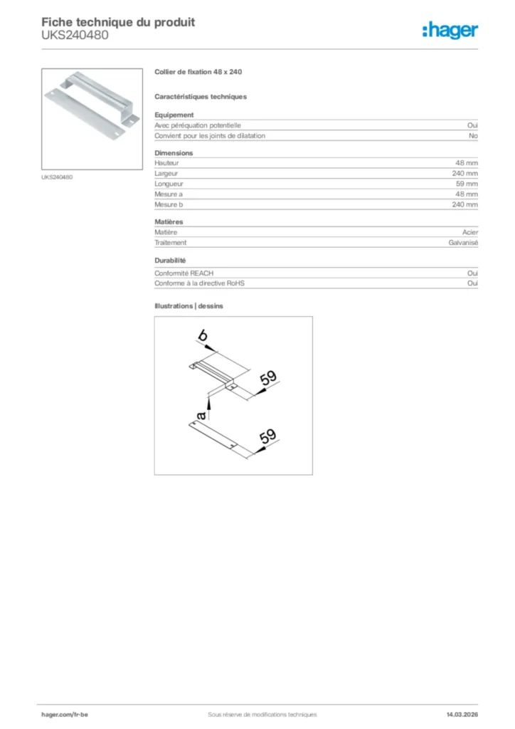 Image Hager Fiche technique du produit UKS240480 | Hager Belgique