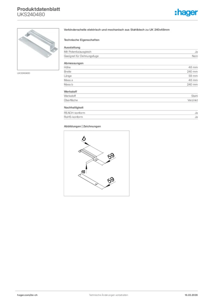 Bild Hager Produktdatenblatt UKS240480 | Hager Schweiz