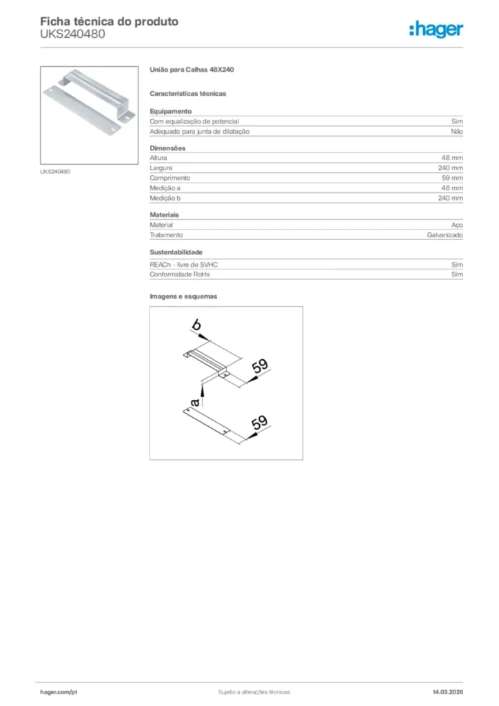 Imagem Hager Ficha técnica do produto UKS240480 | Hager Portugal