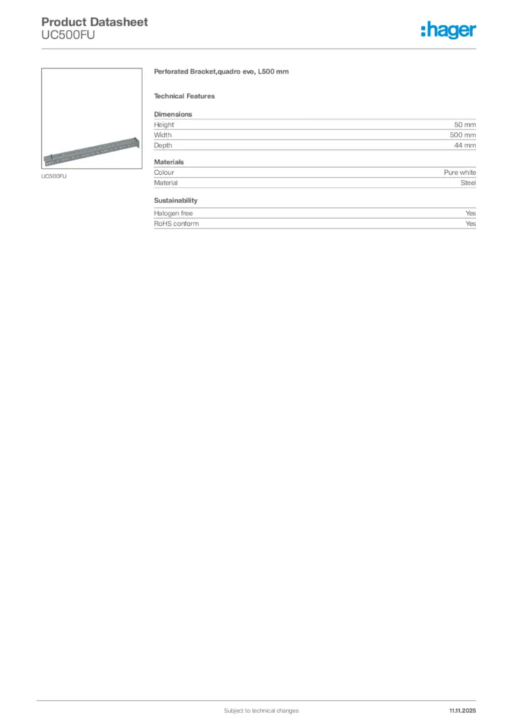 Image Hager Product data sheet UC500FU  | Hager Africa