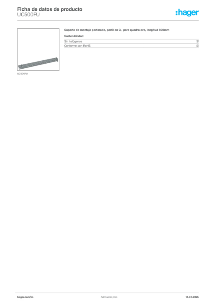 Imagen Hager Ficha de datos de producto UC500FU | Hager España