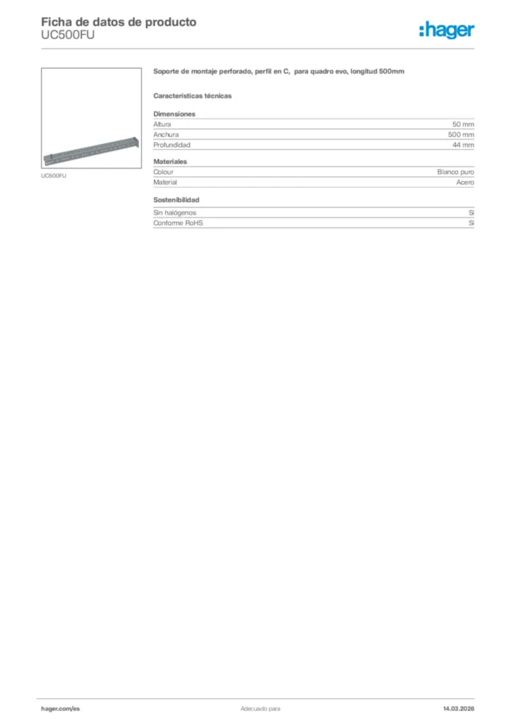 Imagen Hager Ficha de datos de producto UC500FU | Hager España