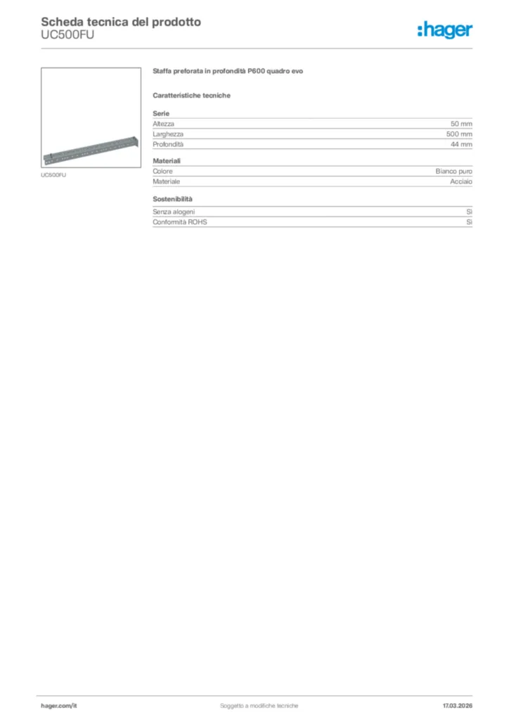 Immagine Hager Scheda tecnica del prodotto UC500FU | Hager Italia