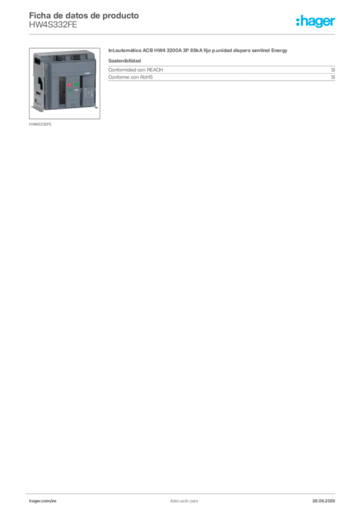 Imagen Hager Ficha de datos de producto HW4S332FE | Hager España