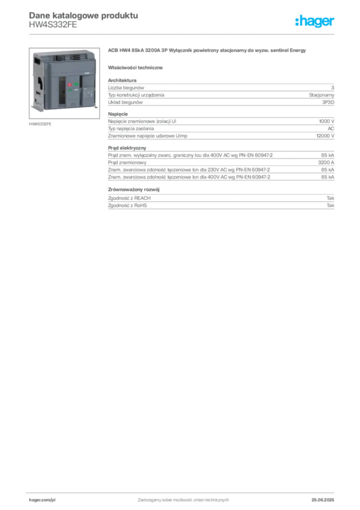 Zdjęcie Hager Dane katalogowe produktu HW4S332FE | Hager Polska