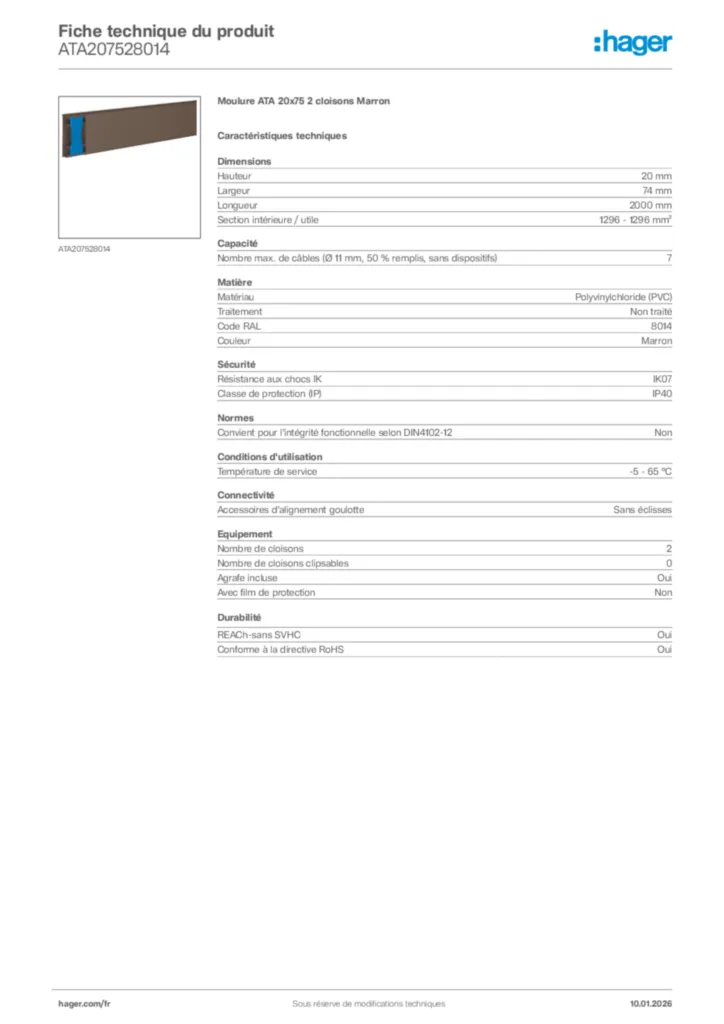 Image Hager Fiche technique du produit ATA207528014 | Hager France