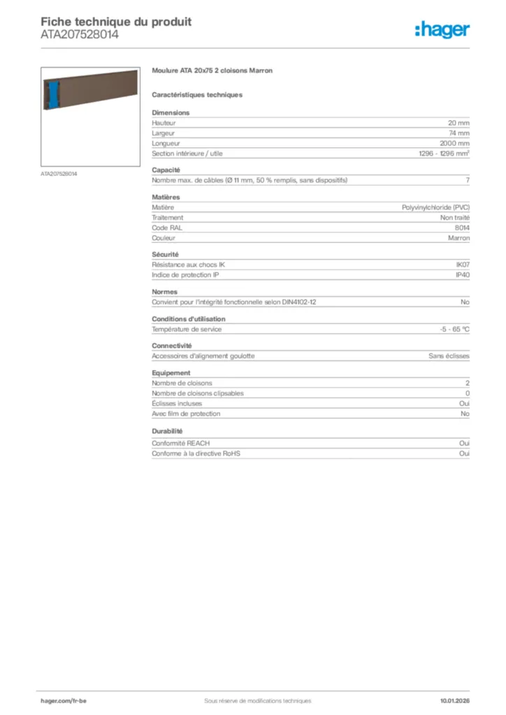 Image Hager Fiche technique du produit ATA207528014 | Hager Belgique