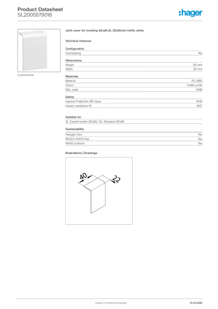 Image Hager Product data sheet SL2005579016  | Hager Africa