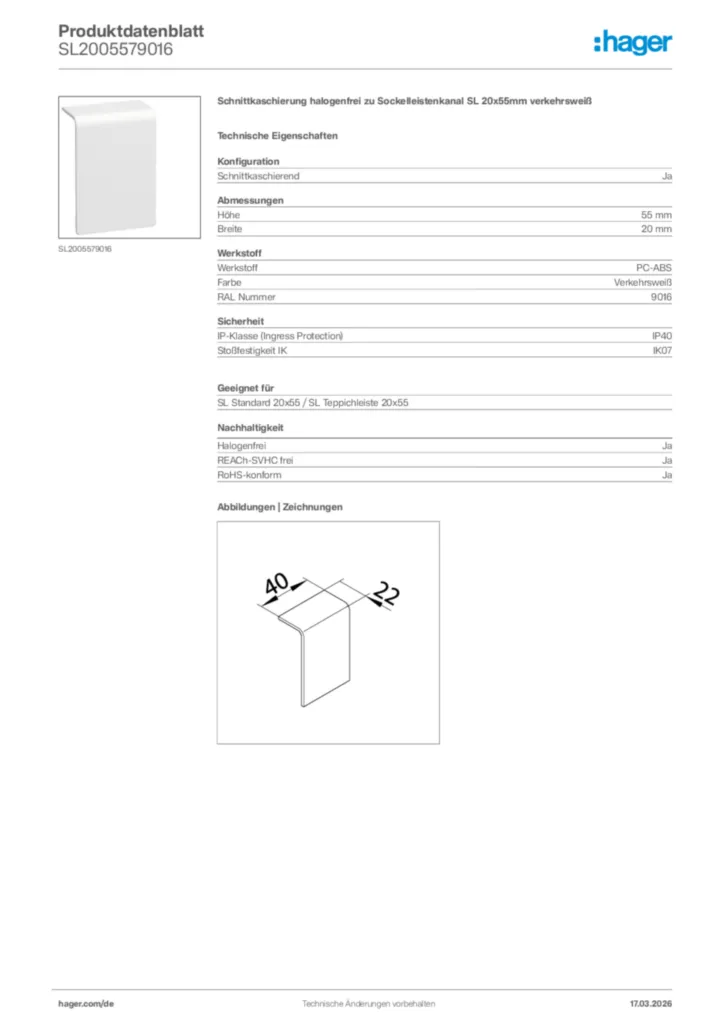 Bild Hager Produktdatenblatt SL2005579016 | Hager Deutschland