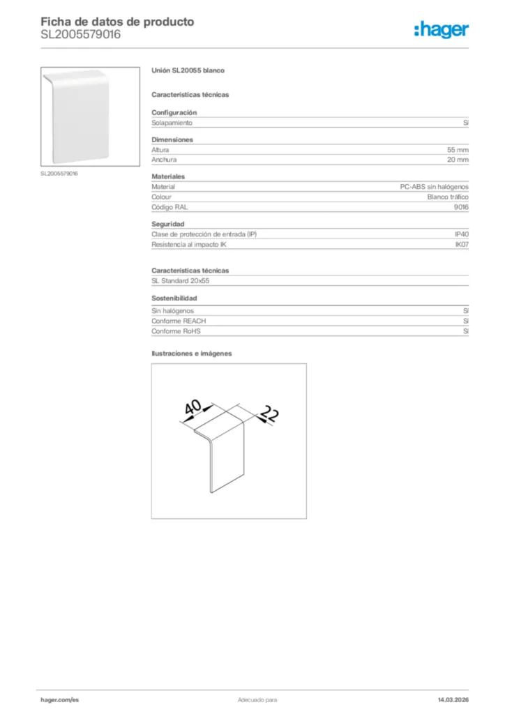 Imagen Hager Ficha de datos de producto SL2005579016 | Hager España