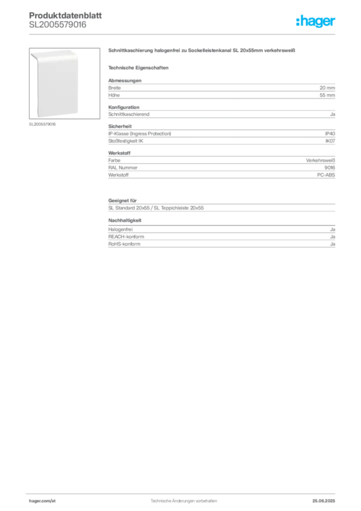 Bild Hager Produktdatenblatt SL2005579016 | Hager Deutschland